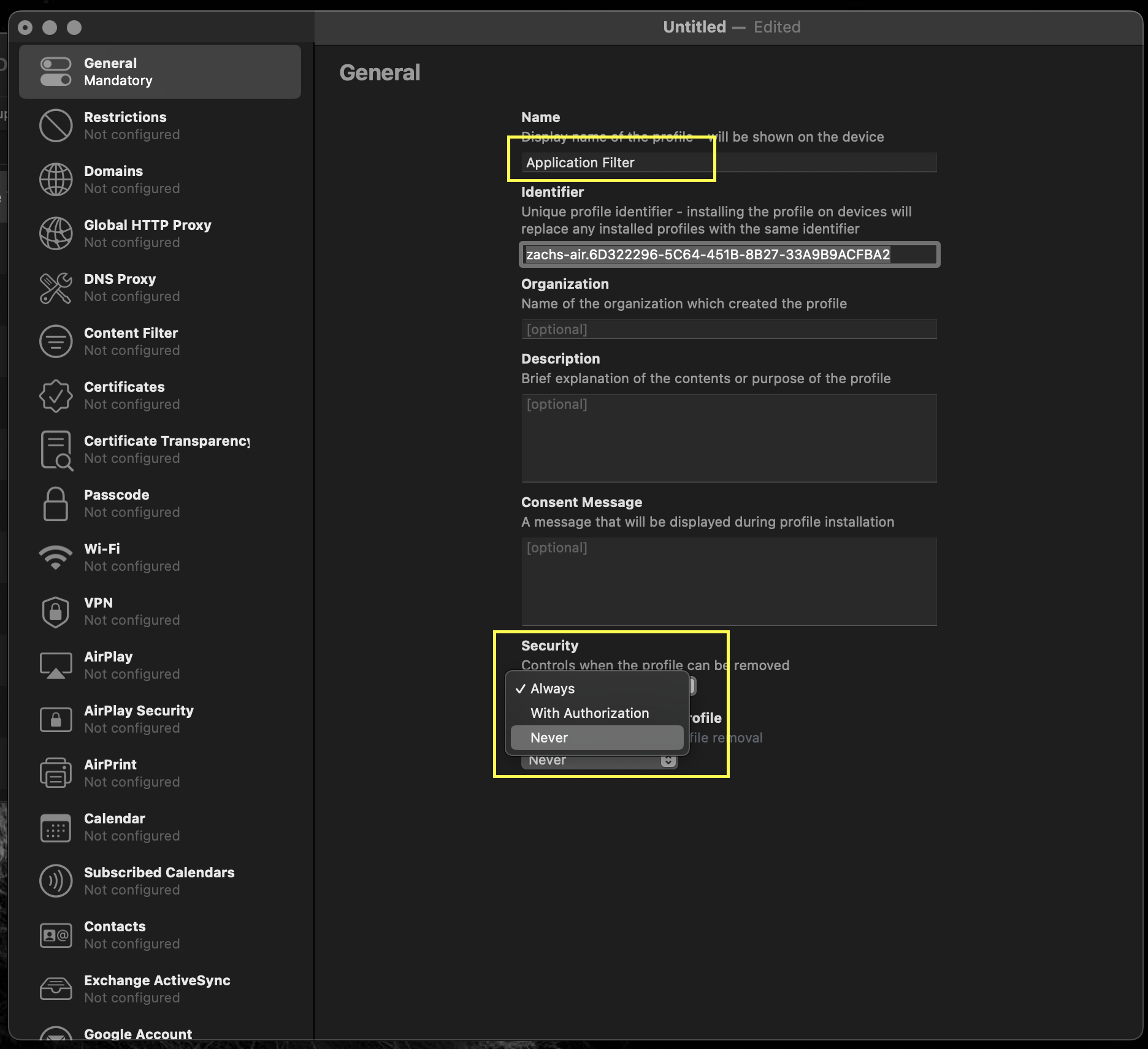 Pick New Profile menu item